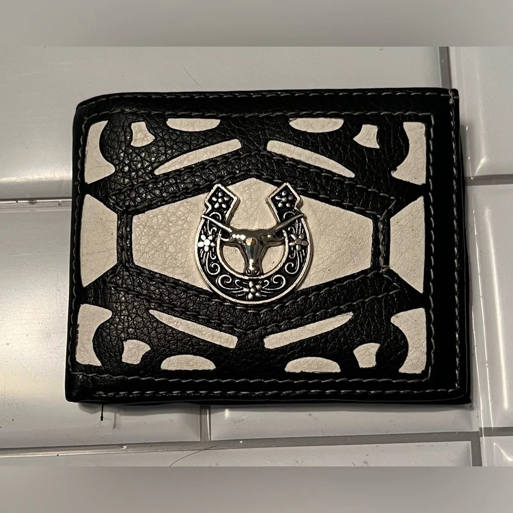 Stylish Black and White Wallet with Silver Accent